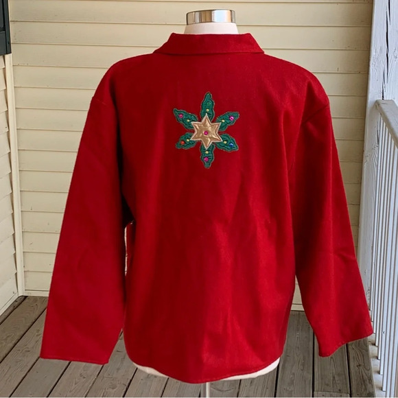 KEREN HART Heavyweight Wool Christmas Jacket Blazer Size L Sequin Embroidered - Picture 2 of 8